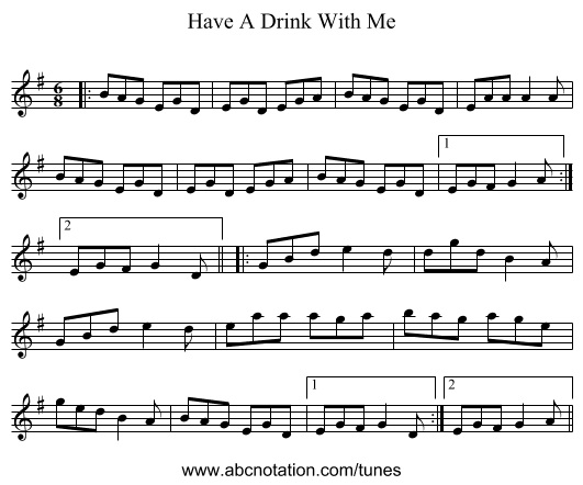 Have A Drink With Me - staff notation