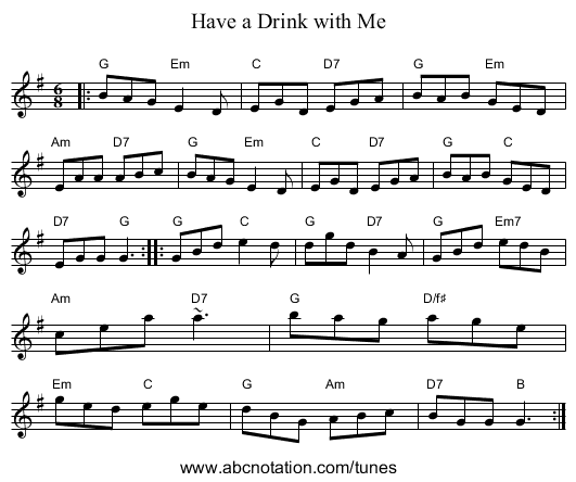 Have a Drink with Me - staff notation
