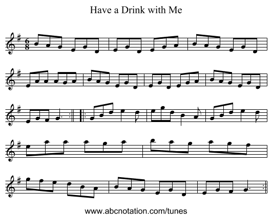 Have a Drink with Me - staff notation