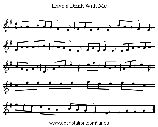 Have a Drink With Me - staff notation