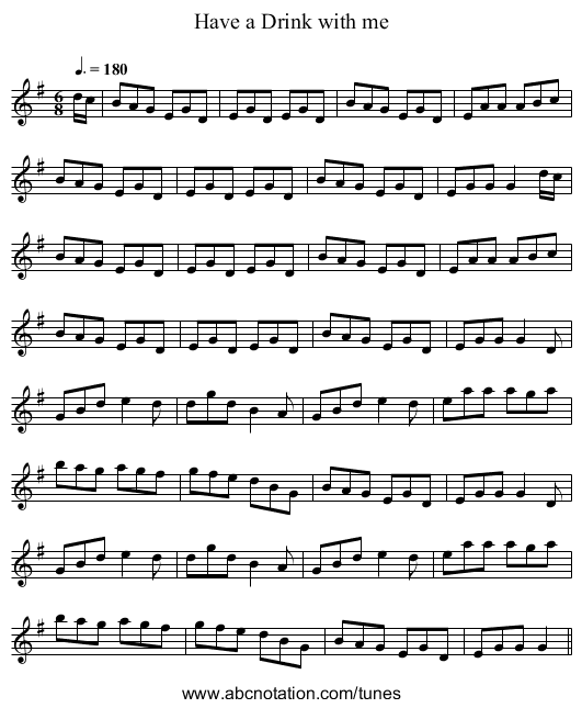 Have a Drink with me - staff notation