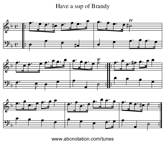 Have a sup of Brandy - staff notation