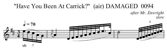 Have You Been At Carrick?  (air) DAMAGED  0094 - staff notation