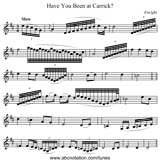 Have You Been at Carrick? - staff notation