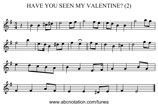 HAVE YOU SEEN MY VALENTINE? (2) - staff notation