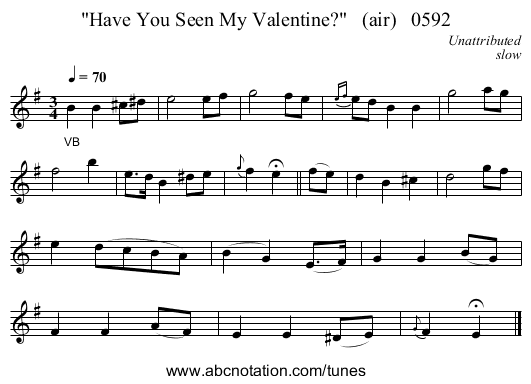 Have You Seen My Valentine?   (air)   0592 - staff notation