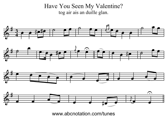 Have You Seen My Valentine? - staff notation