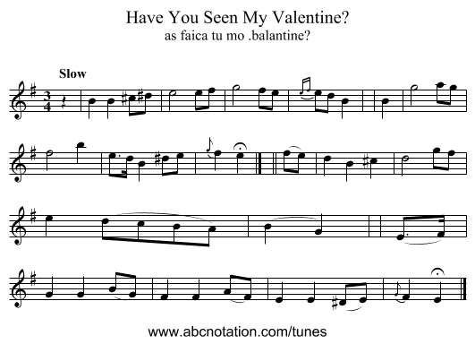 Have You Seen My Valentine? - staff notation