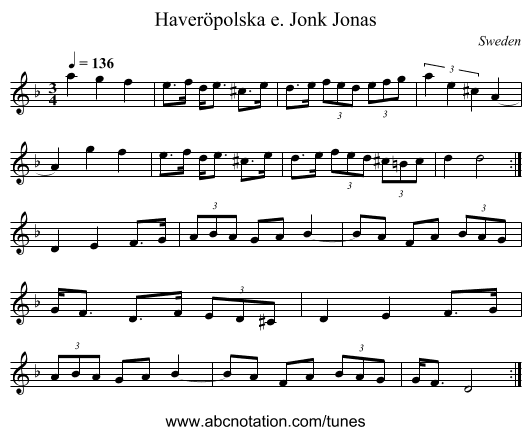 Haveröpolska e. Jonk Jonas - staff notation