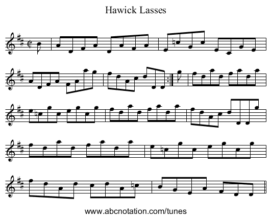 Hawick Lasses - staff notation