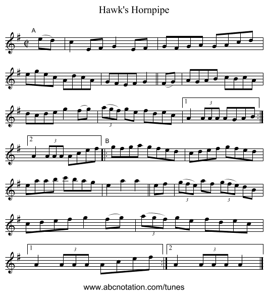 Hawk's Hornpipe - staff notation