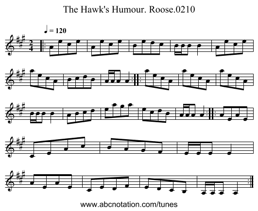 Hawk's Humour. Roose.0210, The - staff notation