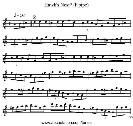 Hawk's Nest* (h'pipe) - staff notation