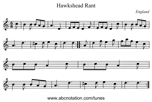 Hawkshead Rant - staff notation