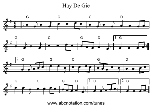 Hay De Gie - staff notation