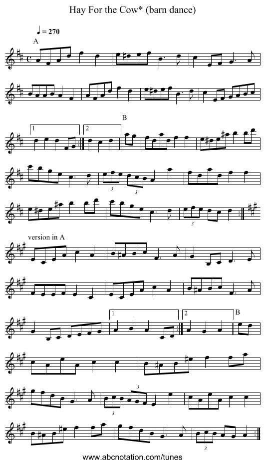 Hay For the Cow* (barn dance) - staff notation