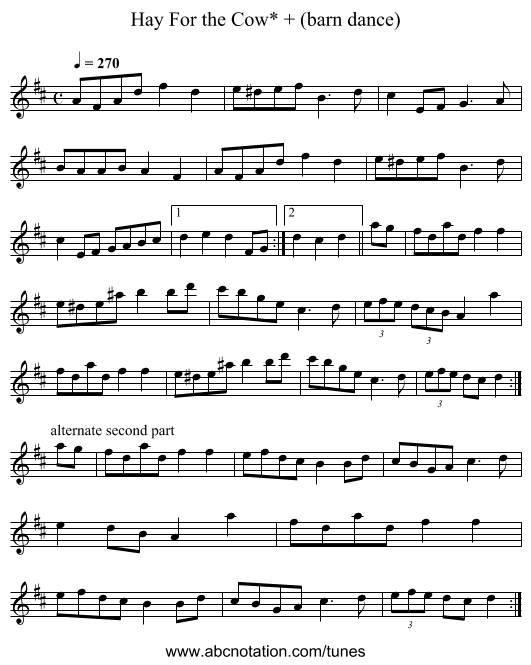 Hay For the Cow* + (barn dance) - staff notation