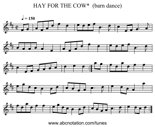 HAY FOR THE COW*  (barn dance) - staff notation