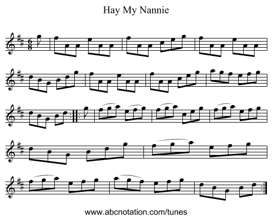 Hay My Nannie - staff notation