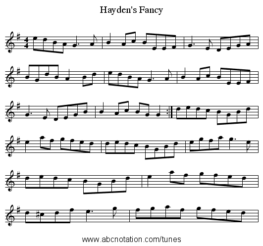 Hayden's Fancy - staff notation