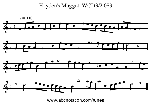 Hayden's Maggot. WCD3/2.083 - staff notation