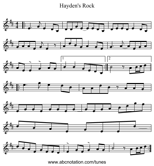 Hayden's Rock - staff notation