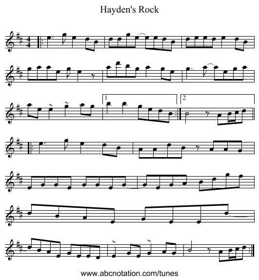 Hayden's Rock - staff notation