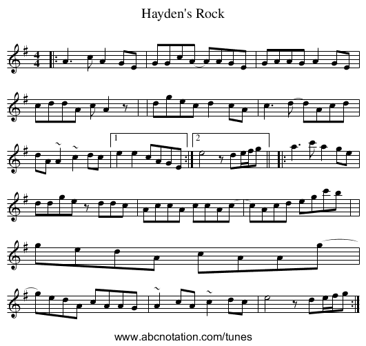 Hayden's Rock - staff notation