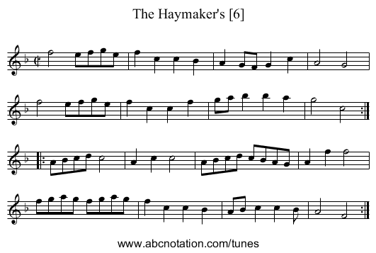 Haymaker's [6], The - staff notation