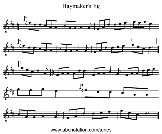 Haymaker's Jig - staff notation