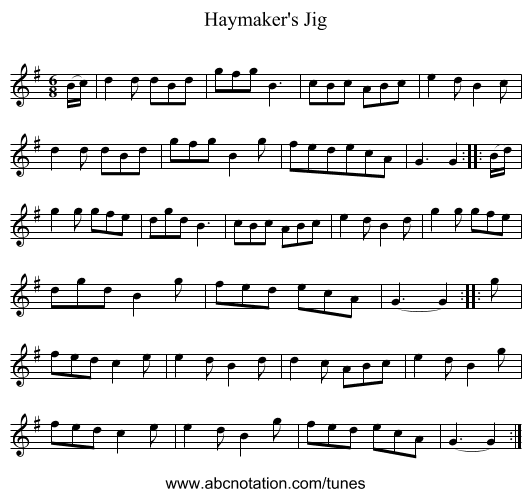 Haymaker's Jig - staff notation