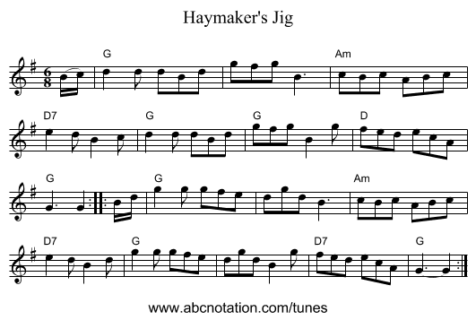 Haymaker's Jig - staff notation