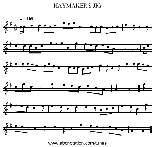 HAYMAKER'S JIG - staff notation