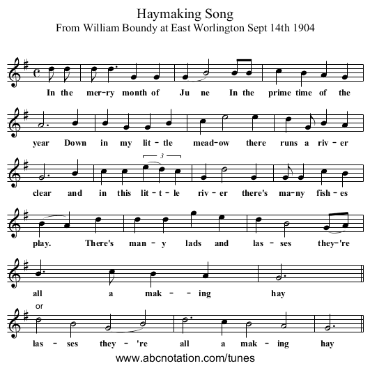Haymaking Song - staff notation