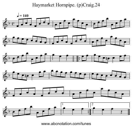 Haymarket Hornpipe. (p)Craig.24 - staff notation