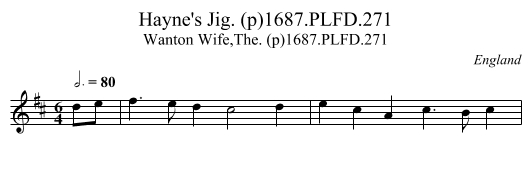 Hayne's Jig. (p)1687.PLFD.271 - staff notation