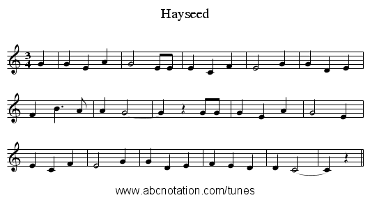 Hayseed - staff notation