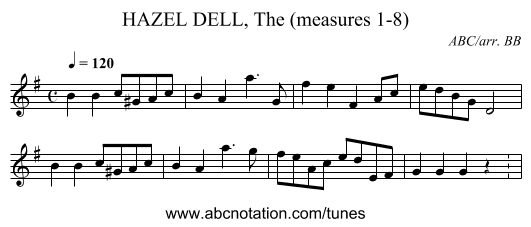 HAZEL DELL, The (measures 1-8) - staff notation