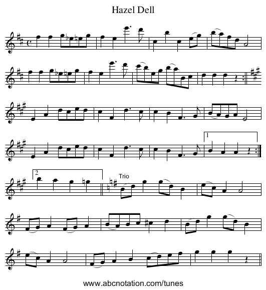 Hazel Dell - staff notation