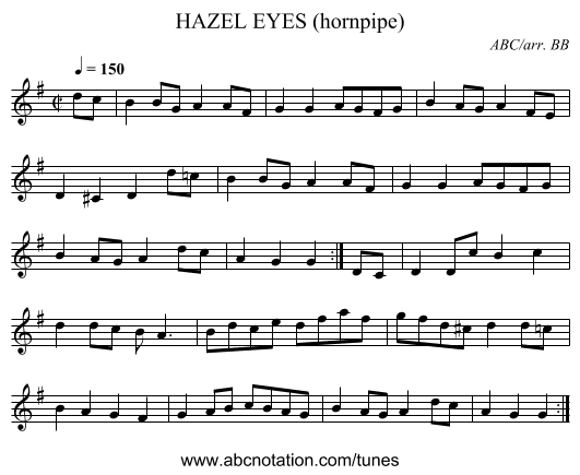 HAZEL EYES (hornpipe) - staff notation