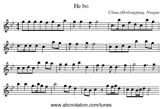 He bo - staff notation
