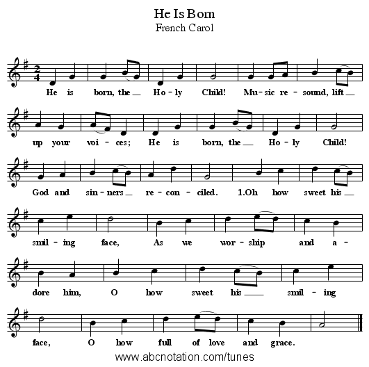 He Is Born - staff notation