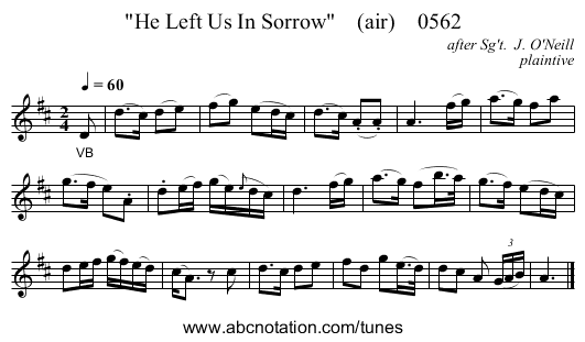 He Left Us In Sorrow (air) 0562 - staff notation