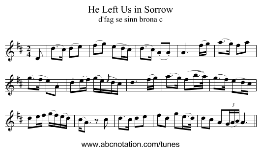 He Left Us in Sorrow - staff notation