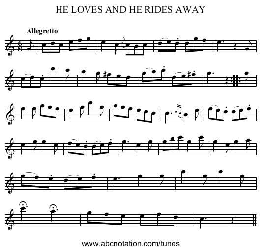 HE LOVES AND HE RIDES AWAY - staff notation
