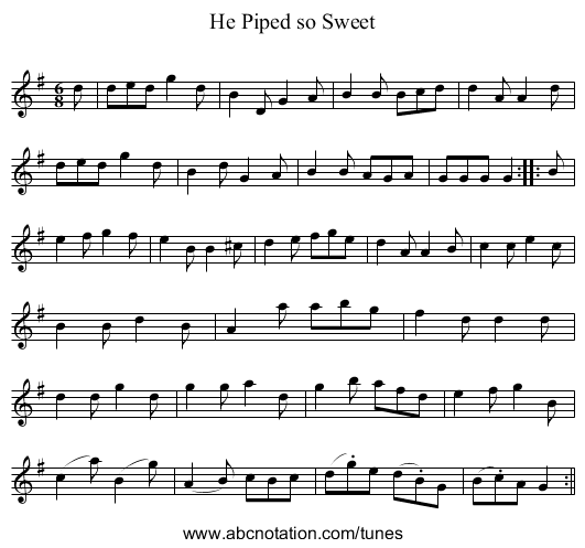 He Piped so Sweet - staff notation