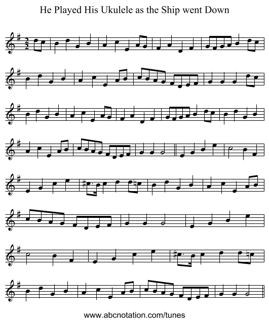 He Played His Ukulele as the Ship went Down - staff notation