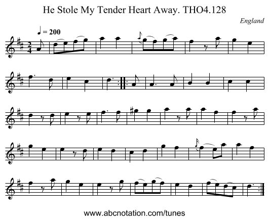 He Stole My Tender Heart Away. THO4.128 - staff notation