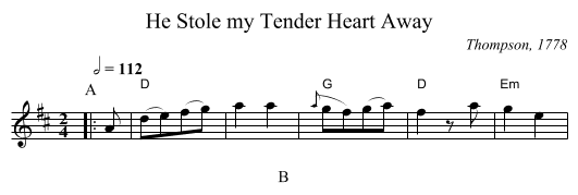 He Stole my Tender Heart Away - staff notation