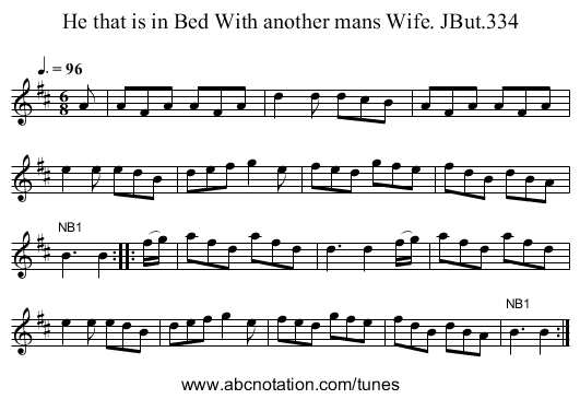 He that is in Bed With another mans Wife. JBut.334 - staff notation